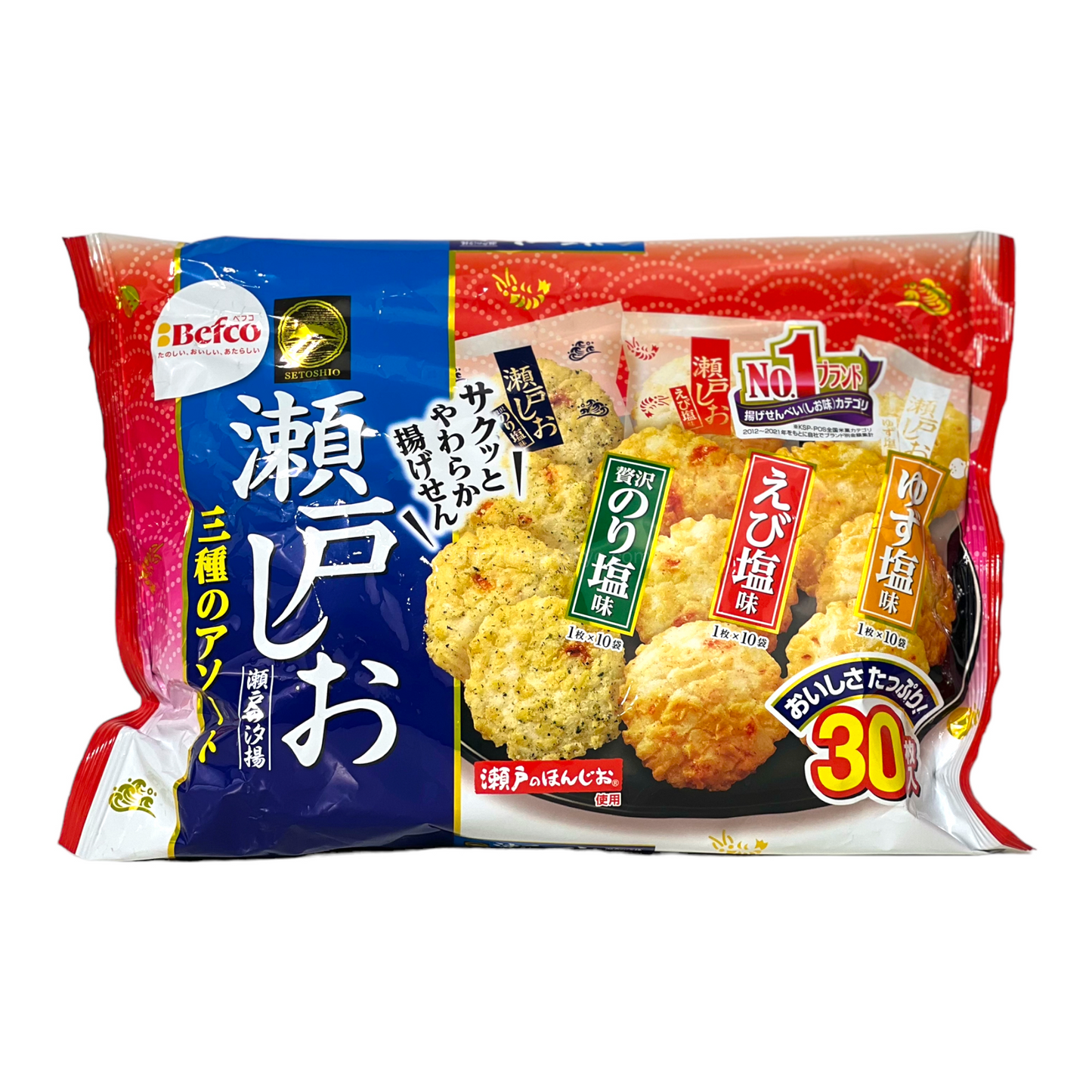 Seto Shio Senbei Rice Crackers 3 Flavors Assortment (30 Pieces)